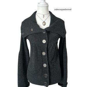 Y2K “Devoted” Grey Button-up Knit Bell Sleeve Style Sweater